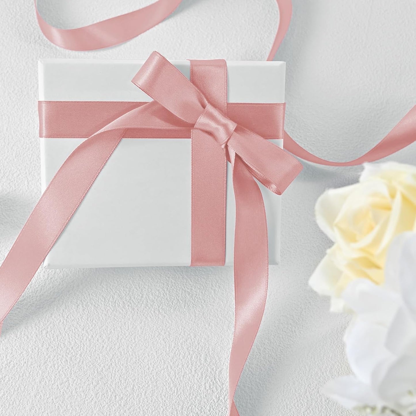 5/8 inch Wide 100 Yards Double Face Peach Satin Ribbon Fabric Ribbon for Gift Wrapping Very Suitable for Weddings Decoration Bouquet Balloons Arts Craft Sewing Hair Bow Invitation