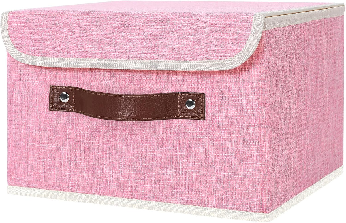 Fabric Storage Box Bins with Lids, Pink, 10"x8"x7"