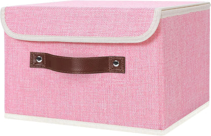 Fabric Storage Box Bins with Lids, Pink, 10"x8"x7"