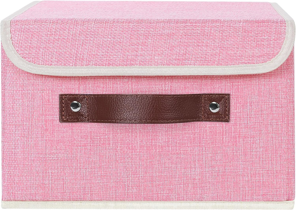 Fabric Storage Box Bins with Lids, Pink, 10"x8"x7"