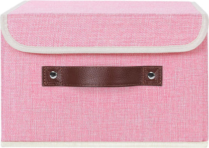 Fabric Storage Box Bins with Lids, Pink, 10"x8"x7"