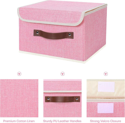 Fabric Storage Box Bins with Lids, Pink, 10"x8"x7"
