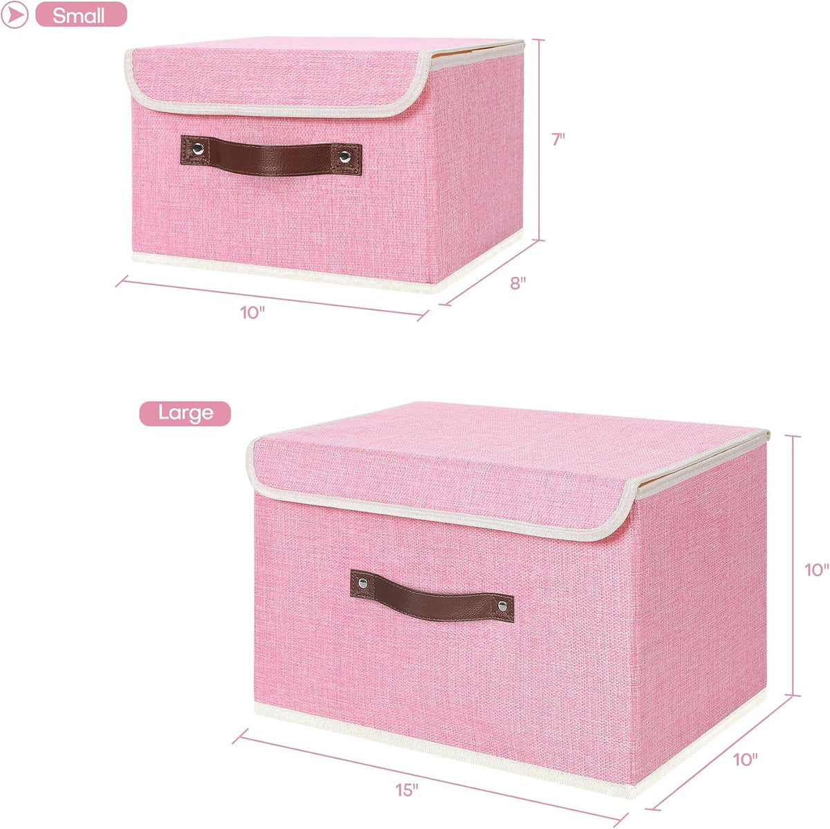 Fabric Storage Box Bins with Lids, Pink, 10"x8"x7"