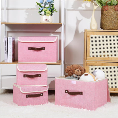 Fabric Storage Box Bins with Lids, Pink, 10"x8"x7"