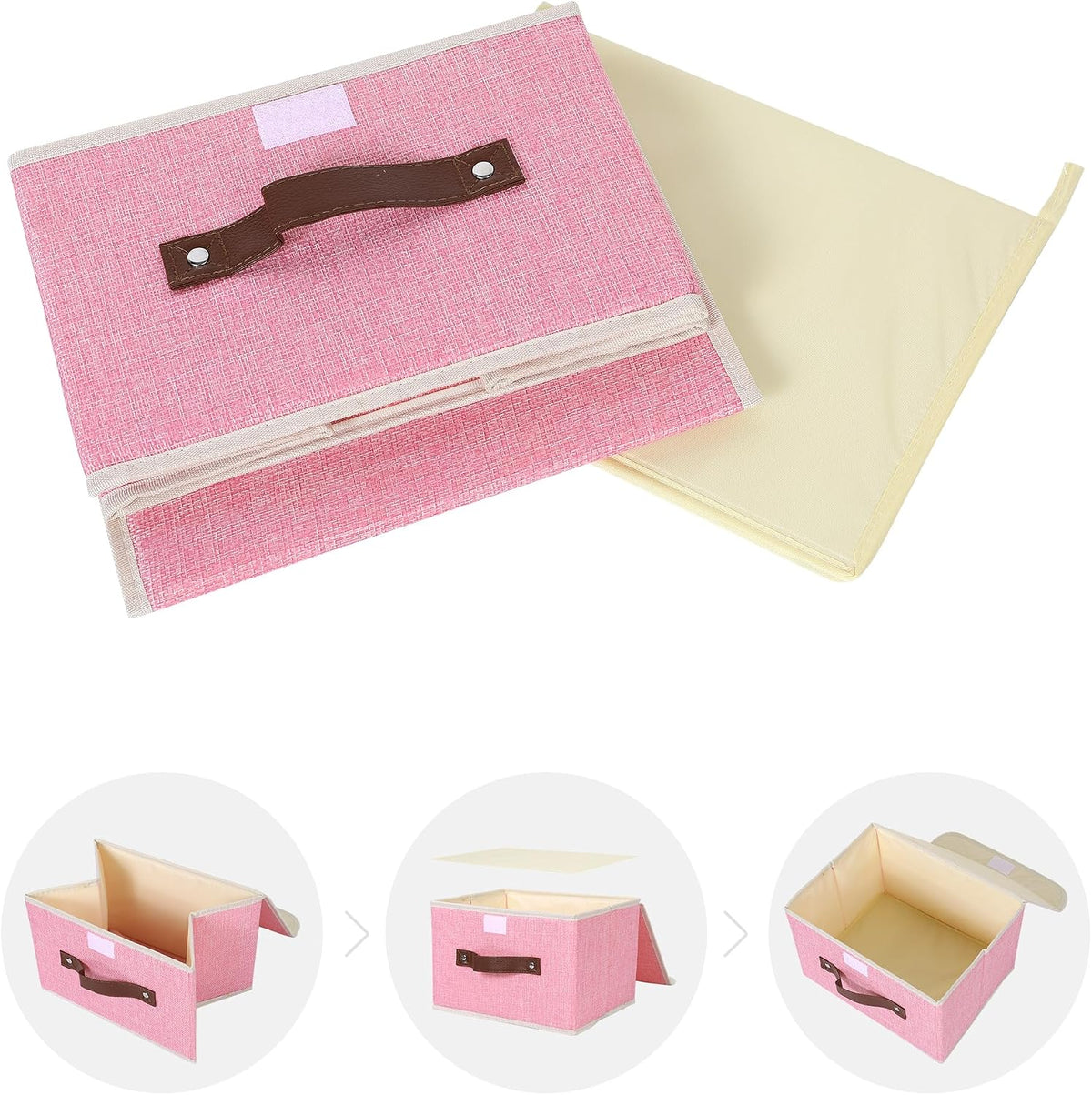 Fabric Storage Box Bins with Lids, Pink, 10"x8"x7"