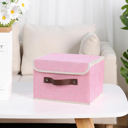 Fabric Storage Box Bins with Lids, Pink, 10"x8"x7"