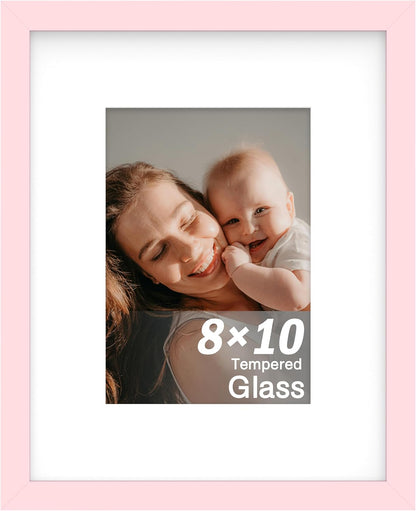 8 x 10 Picture Frame, 1Pack, Pink Photo Frames, Wooden Frame with High Definition Tempered Glass for Wall and Tabletop Display