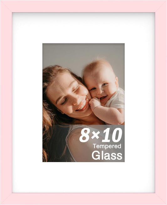 8 x 10 Picture Frame, 1Pack, Pink Photo Frames, Wooden Frame with High Definition Tempered Glass for Wall and Tabletop Display