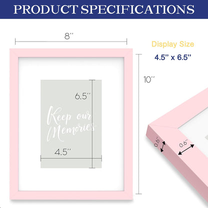 8 x 10 Picture Frame, 1Pack, Pink Photo Frames, Wooden Frame with High Definition Tempered Glass for Wall and Tabletop Display