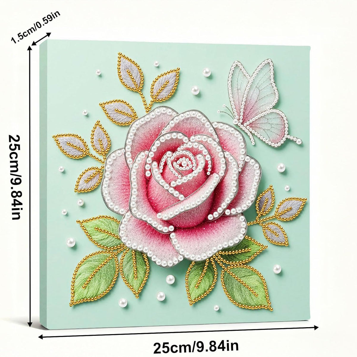 BAYUNOE DIY Pearl Painting Kit for Adults Pearl Gemstone Diamond Dots Beads Craft Kits with Frame 9.84x9.84in Display Wood Wall Tabletop Hanging Standing Ornaments Home Decor-Pink Rose