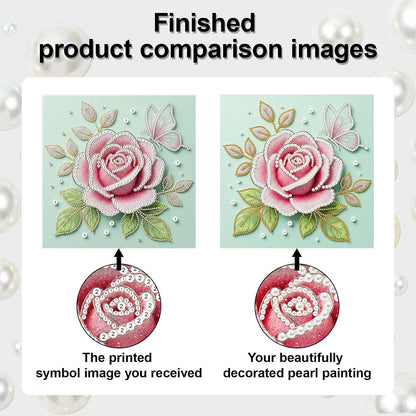 BAYUNOE DIY Pearl Painting Kit for Adults Pearl Gemstone Diamond Dots Beads Craft Kits with Frame 9.84x9.84in Display Wood Wall Tabletop Hanging Standing Ornaments Home Decor-Pink Rose
