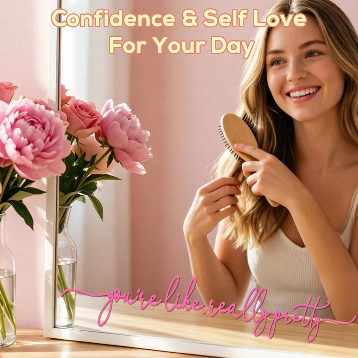 You're Like Really Pretty Mirror Decal, Affirmation Mirror Sticker for Bathroom, Vanity Makeup Mirror, Self Care Mental Health Decor, Pink Aesthetic Vinyl for Teen Girls & Young Women 15 x 2.1 Inch