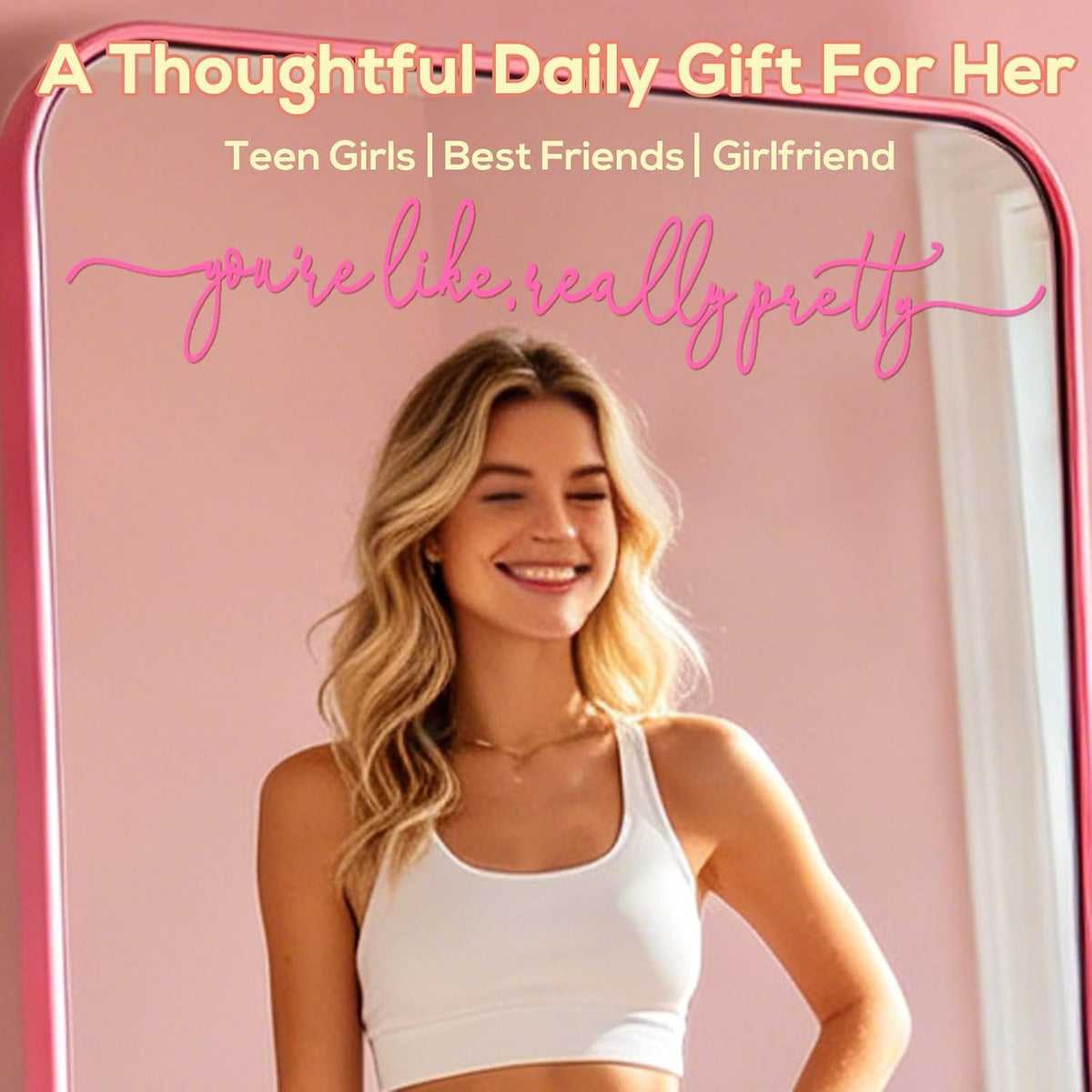You're Like Really Pretty Mirror Decal, Affirmation Mirror Sticker for Bathroom, Vanity Makeup Mirror, Self Care Mental Health Decor, Pink Aesthetic Vinyl for Teen Girls & Young Women 15 x 2.1 Inch