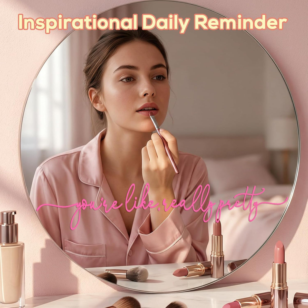 You're Like Really Pretty Mirror Decal, Affirmation Mirror Sticker for Bathroom, Vanity Makeup Mirror, Self Care Mental Health Decor, Pink Aesthetic Vinyl for Teen Girls & Young Women 15 x 2.1 Inch