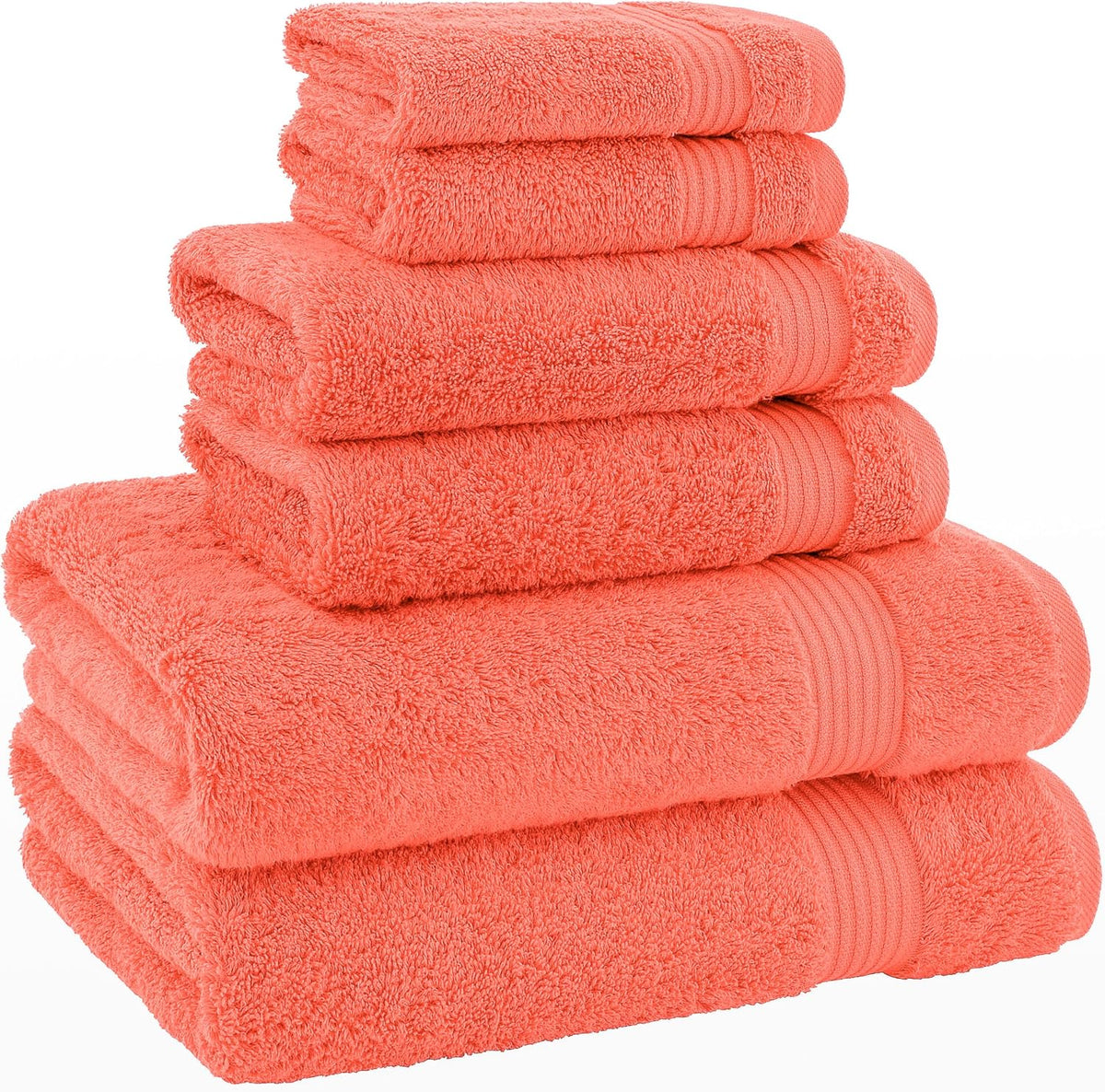 100% Cotton Turkish 6 Piece Towel Set, Luxury Towels Set of 6 for Bathroom Essentials, 2 Bath Towels 2 Hand Towels 2 Washcloths, Coral