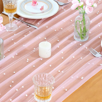 Pearl Table Runner 10FT Pink Tulle Fabric Table Runner Decoration