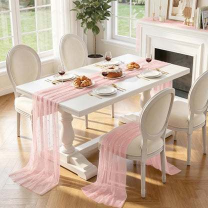 Pearl Table Runner 10FT Pink Tulle Fabric Table Runner Decoration
