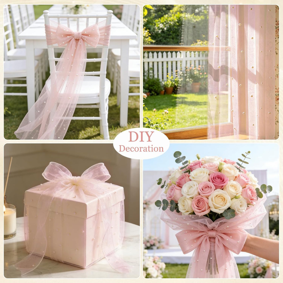 Pearl Table Runner 10FT Pink Tulle Fabric Table Runner Decoration