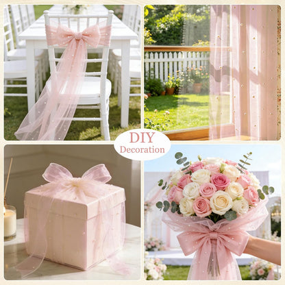Pearl Table Runner 10FT Pink Tulle Fabric Table Runner Decoration
