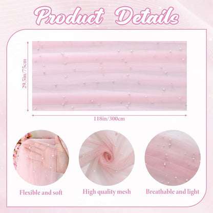 Pearl Table Runner 10FT Pink Tulle Fabric Table Runner Decoration