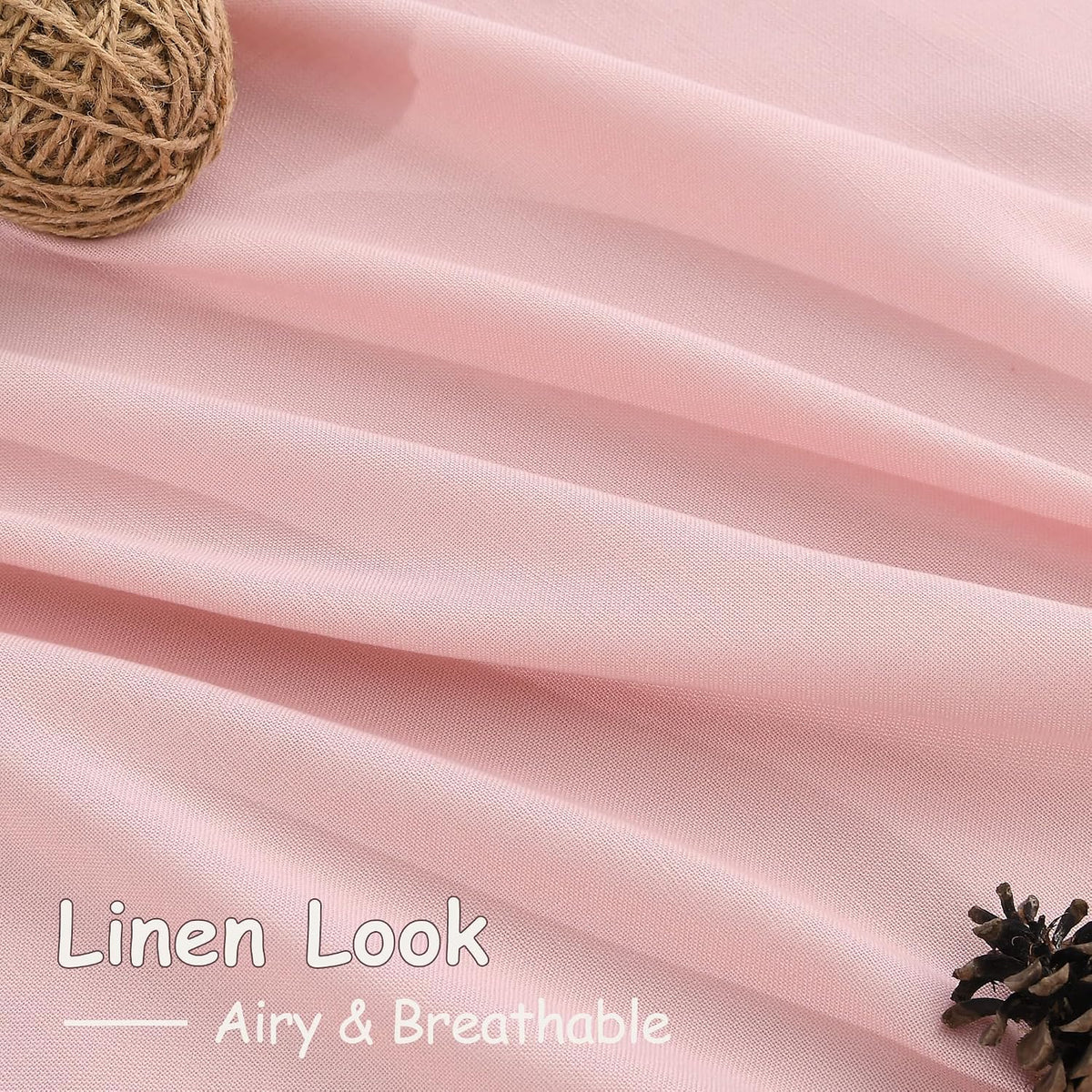 Pink Linen Cafe Kitchen Short Curtains 24 Inch Length 2 Panels Semi Sheer Linen Rustic Curtain Light Filtering Valances with Back Tab Rod Pocket for Boho Small Windows Cafe Girl Bathroom 30Wx24L