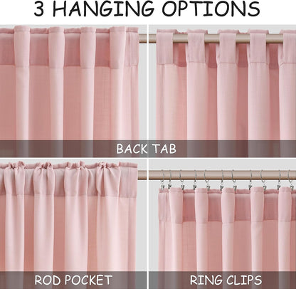 Pink Linen Cafe Kitchen Short Curtains 24 Inch Length 2 Panels Semi Sheer Linen Rustic Curtain Light Filtering Valances with Back Tab Rod Pocket for Boho Small Windows Cafe Girl Bathroom 30Wx24L