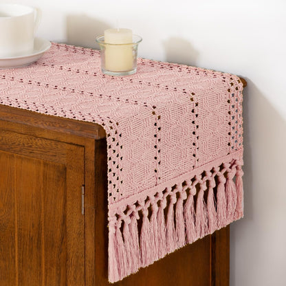 Pink Boho Macrame Farmhouse Woven Table Runner 36Inch