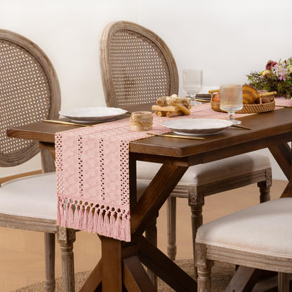 Pink Boho Macrame Farmhouse Woven Table Runner 36Inch