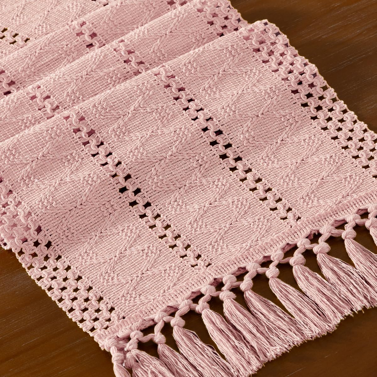 Pink Boho Macrame Farmhouse Woven Table Runner 36Inch