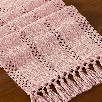 Pink Boho Macrame Farmhouse Woven Table Runner 36Inch
