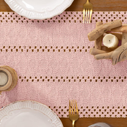 Pink Boho Macrame Farmhouse Woven Table Runner 36Inch