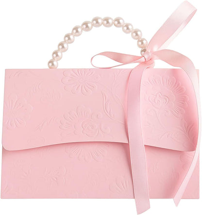 10Pcs Pink Pearl Paper Gift Boxes for Wedding Favors, Elegant Bridesmaid and Party Favor Boxes with Ribbon, Ideal for Bridal Shower, Baby Shower, and Special Occasions (Pink, L)