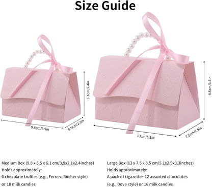 10Pcs Pink Pearl Paper Gift Boxes for Wedding Favors, Elegant Bridesmaid and Party Favor Boxes with Ribbon, Ideal for Bridal Shower, Baby Shower, and Special Occasions (Pink, L)