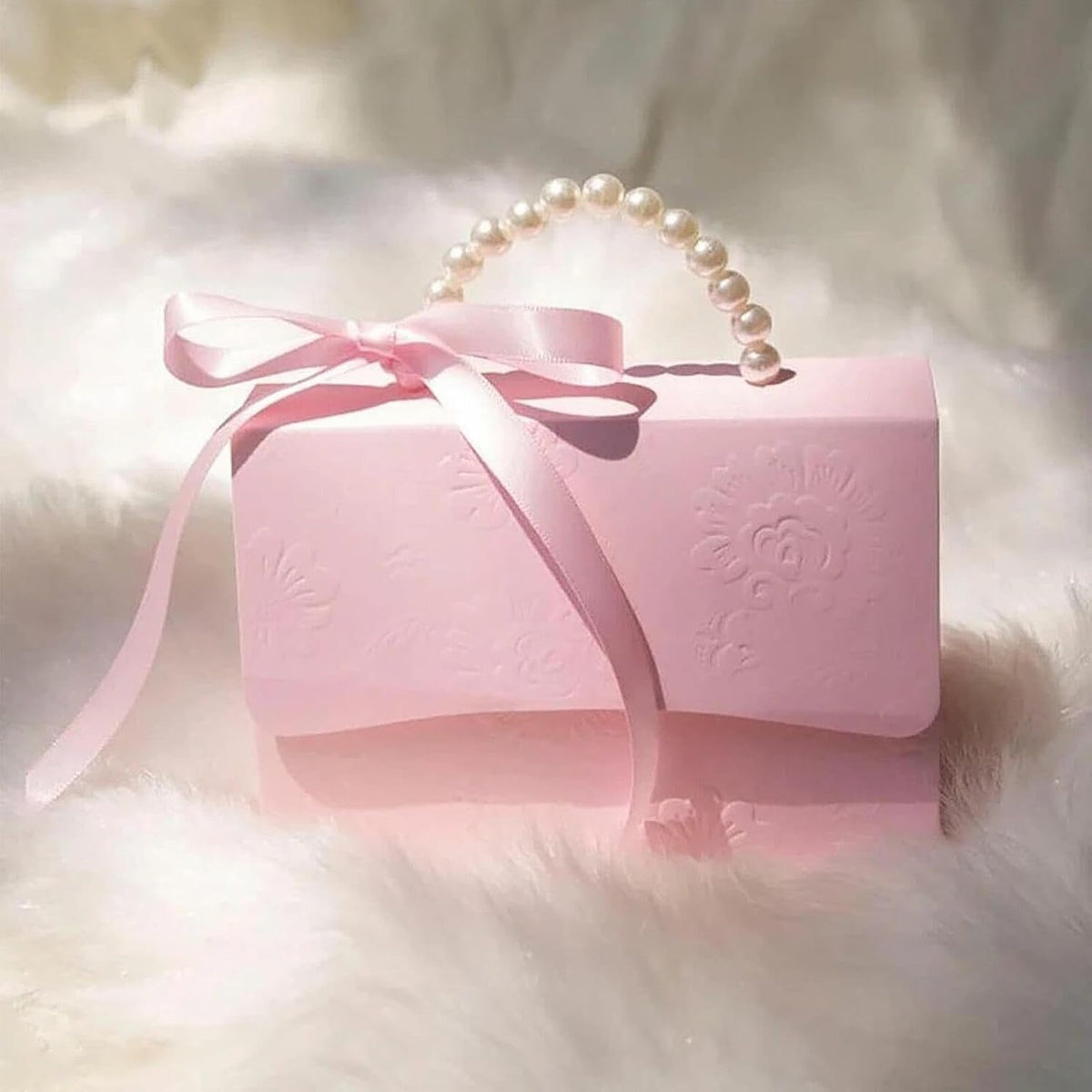 10Pcs Pink Pearl Paper Gift Boxes for Wedding Favors, Elegant Bridesmaid and Party Favor Boxes with Ribbon, Ideal for Bridal Shower, Baby Shower, and Special Occasions (Pink, L)