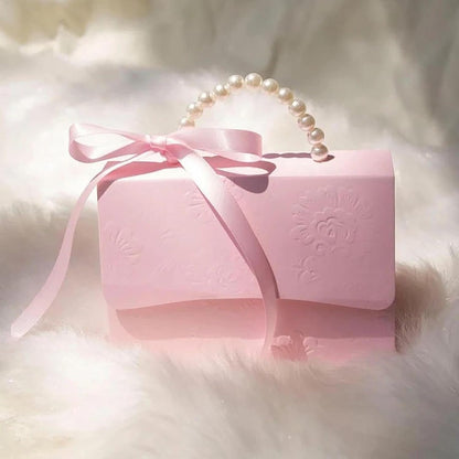 10Pcs Pink Pearl Paper Gift Boxes for Wedding Favors, Elegant Bridesmaid and Party Favor Boxes with Ribbon, Ideal for Bridal Shower, Baby Shower, and Special Occasions (Pink, L)