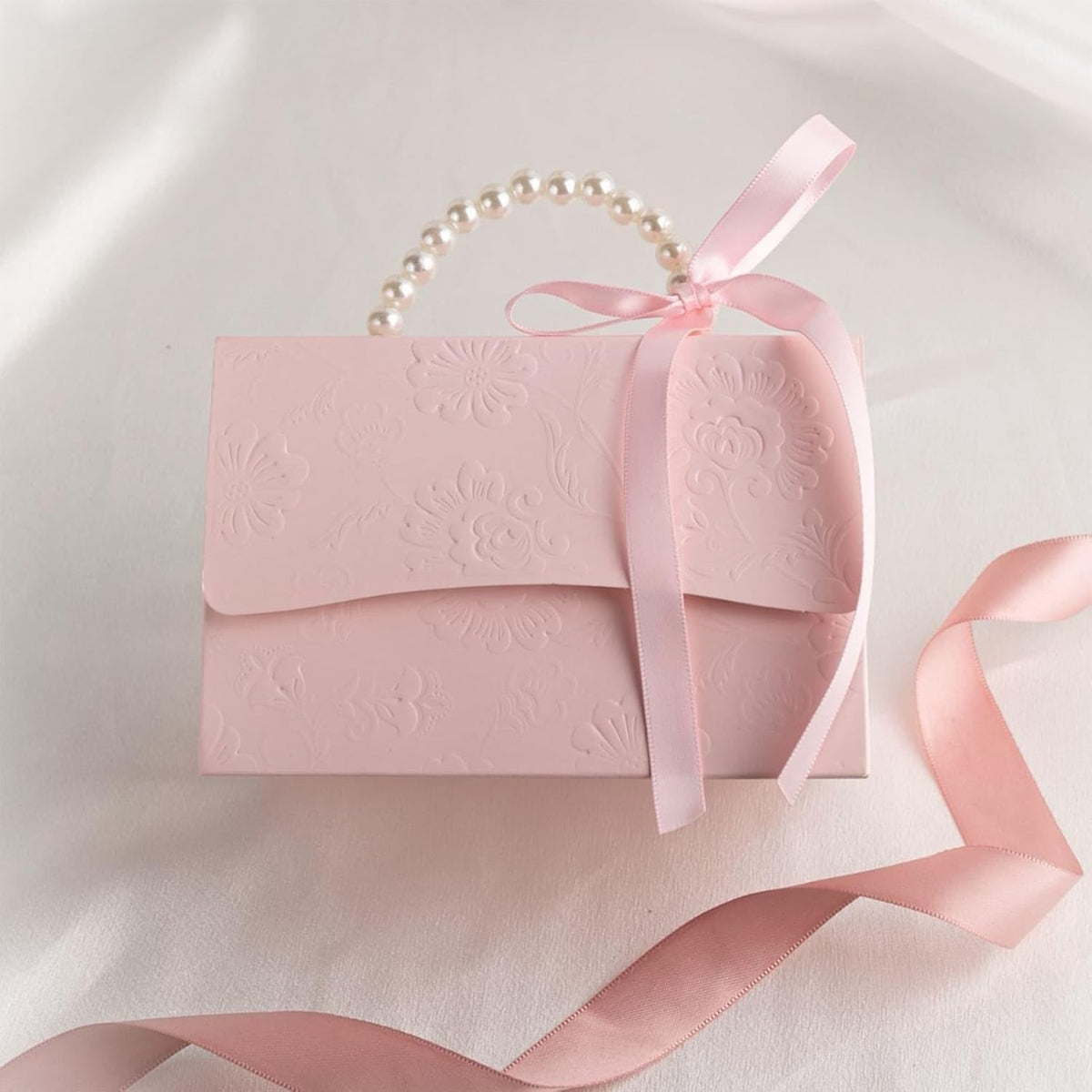 10Pcs Pink Pearl Paper Gift Boxes for Wedding Favors, Elegant Bridesmaid and Party Favor Boxes with Ribbon, Ideal for Bridal Shower, Baby Shower, and Special Occasions (Pink, L)