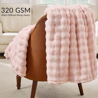 Pink Bubble Throw Blanket Soft Cozy Fleece Bed Throw Washable Warm Blanket for Travel Couch Living Room Outdoor Large Lightweight Thick Home Decor Gifts for Kids Adult All Seasons 60"×80"