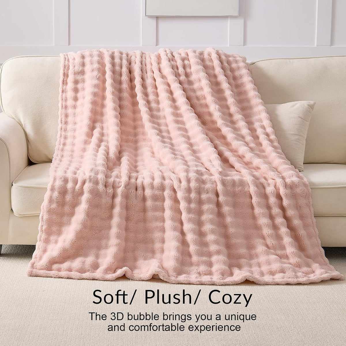 Pink Bubble Throw Blanket Soft Cozy Fleece Bed Throw Washable Warm Blanket for Travel Couch Living Room Outdoor Large Lightweight Thick Home Decor Gifts for Kids Adult All Seasons 60"×80"