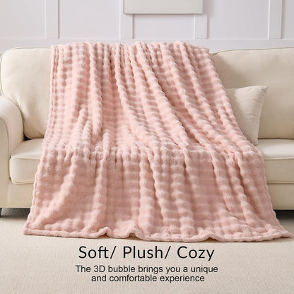 Pink Bubble Throw Blanket Soft Cozy Fleece Bed Throw Washable Warm Blanket for Travel Couch Living Room Outdoor Large Lightweight Thick Home Decor Gifts for Kids Adult All Seasons 60"×80"