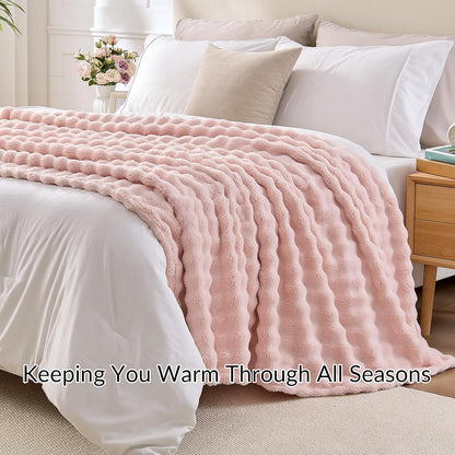 Pink Bubble Throw Blanket Soft Cozy Fleece Bed Throw Washable Warm Blanket for Travel Couch Living Room Outdoor Large Lightweight Thick Home Decor Gifts for Kids Adult All Seasons 60"×80"