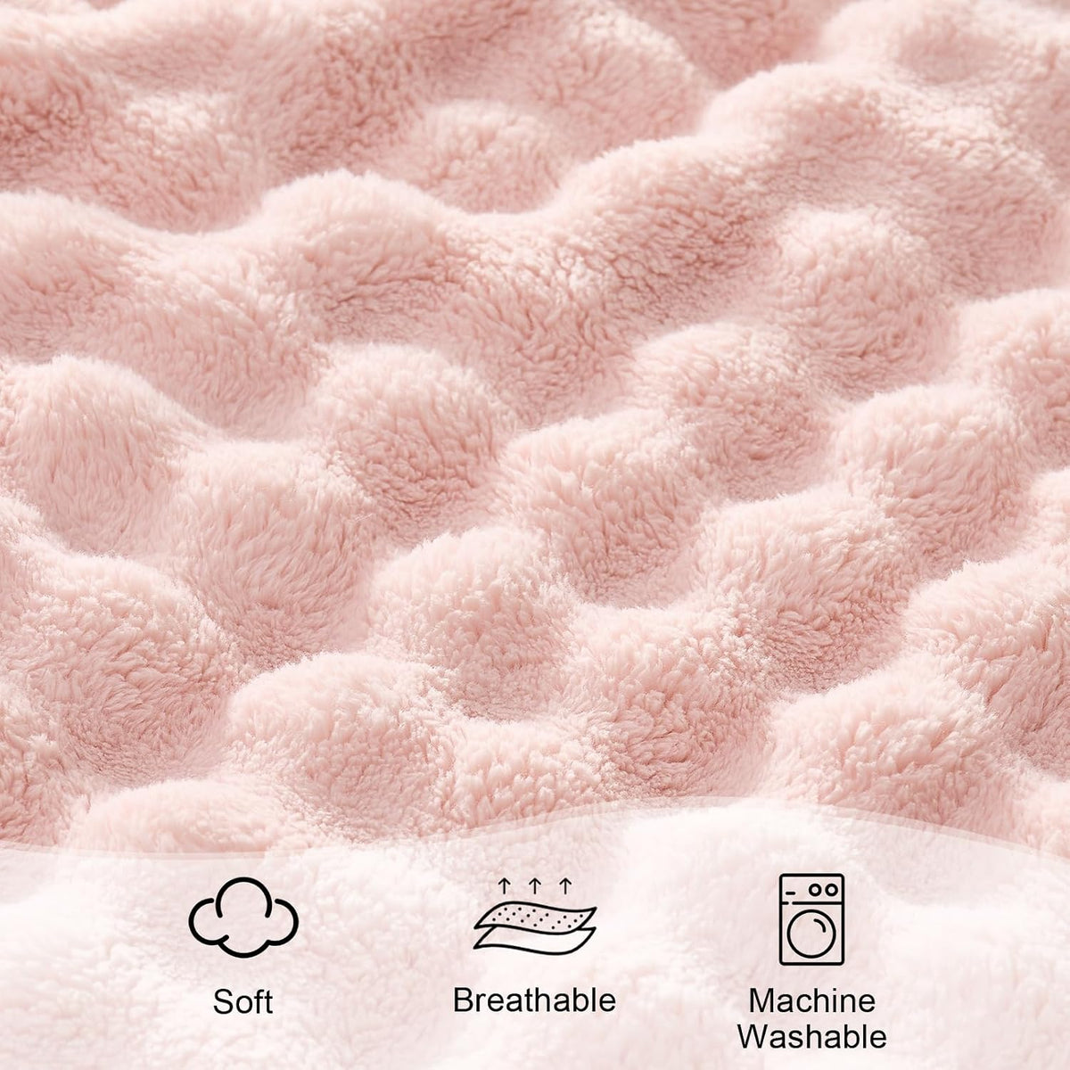 Pink Bubble Throw Blanket Soft Cozy Fleece Bed Throw Washable Warm Blanket for Travel Couch Living Room Outdoor Large Lightweight Thick Home Decor Gifts for Kids Adult All Seasons 60"×80"