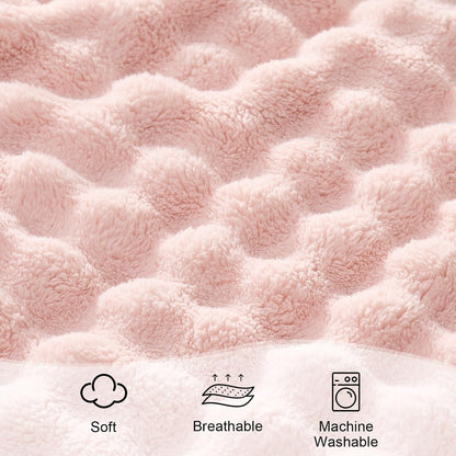 Pink Bubble Throw Blanket Soft Cozy Fleece Bed Throw Washable Warm Blanket for Travel Couch Living Room Outdoor Large Lightweight Thick Home Decor Gifts for Kids Adult All Seasons 60"×80"