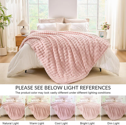 Pink Bubble Throw Blanket Soft Cozy Fleece Bed Throw Washable Warm Blanket for Travel Couch Living Room Outdoor Large Lightweight Thick Home Decor Gifts for Kids Adult All Seasons 60"×80"