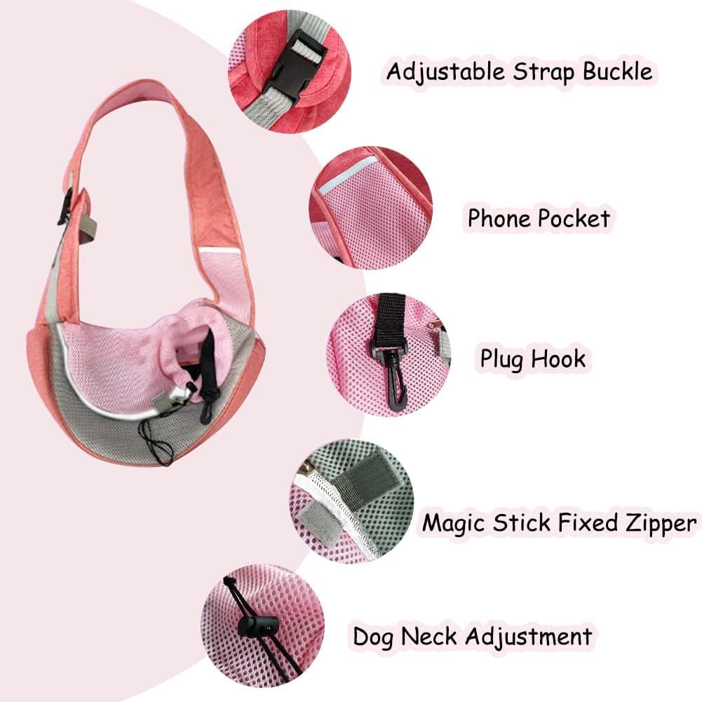 Pet Dog Sling Carrier Puppy Pet Slings Bag for Small Dogs Cats Satchel Carriers Breathable Mesh Hand Free with Adjustable Strap Doggie Crossbody for Outdoor Travel (Small, Pink)