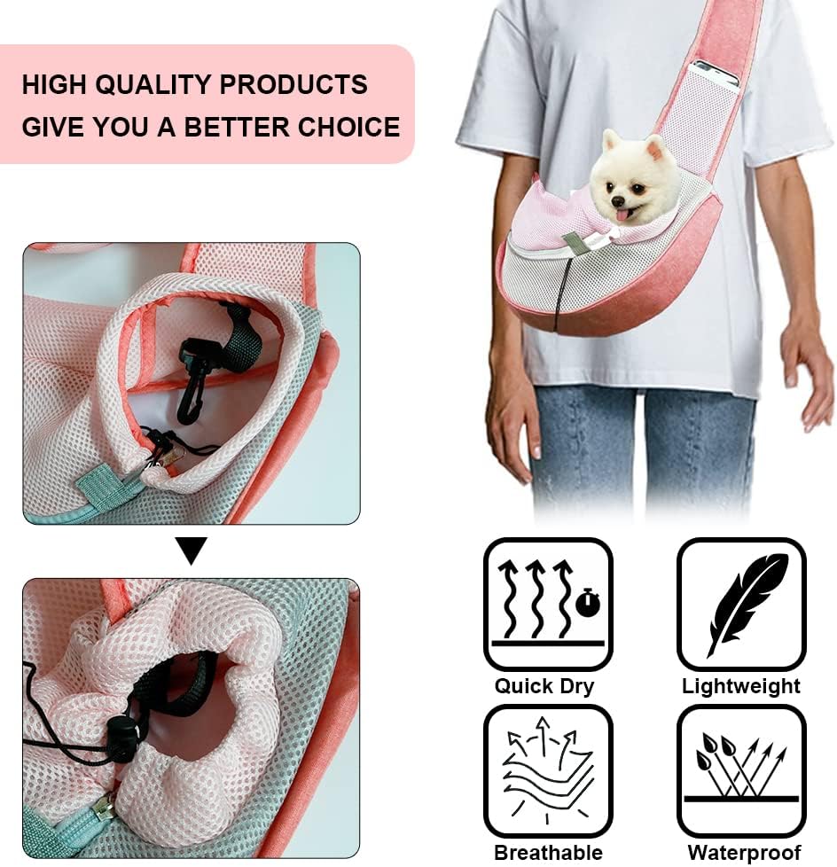 Pet Dog Sling Carrier Puppy Pet Slings Bag for Small Dogs Cats Satchel Carriers Breathable Mesh Hand Free with Adjustable Strap Doggie Crossbody for Outdoor Travel (Small, Pink)