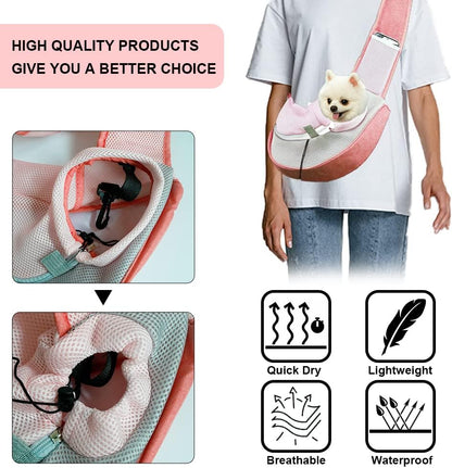 Pet Dog Sling Carrier Puppy Pet Slings Bag for Small Dogs Cats Satchel Carriers Breathable Mesh Hand Free with Adjustable Strap Doggie Crossbody for Outdoor Travel (Small, Pink)