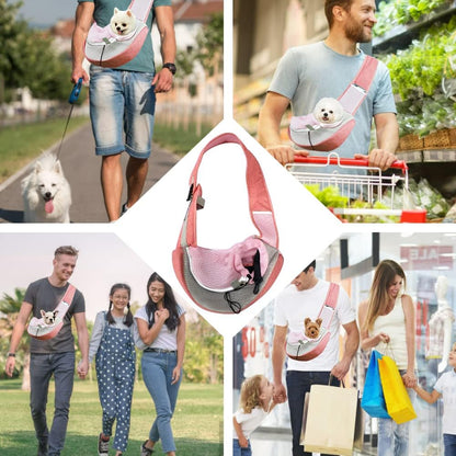 Pet Dog Sling Carrier Puppy Pet Slings Bag for Small Dogs Cats Satchel Carriers Breathable Mesh Hand Free with Adjustable Strap Doggie Crossbody for Outdoor Travel (Small, Pink)