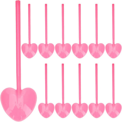 100Pcs Disposable Ice Cream Spoons Bulk Cute Pink Heart Shape Dessert Spoons Cake Pudding Plastic Silverware Party Tableware