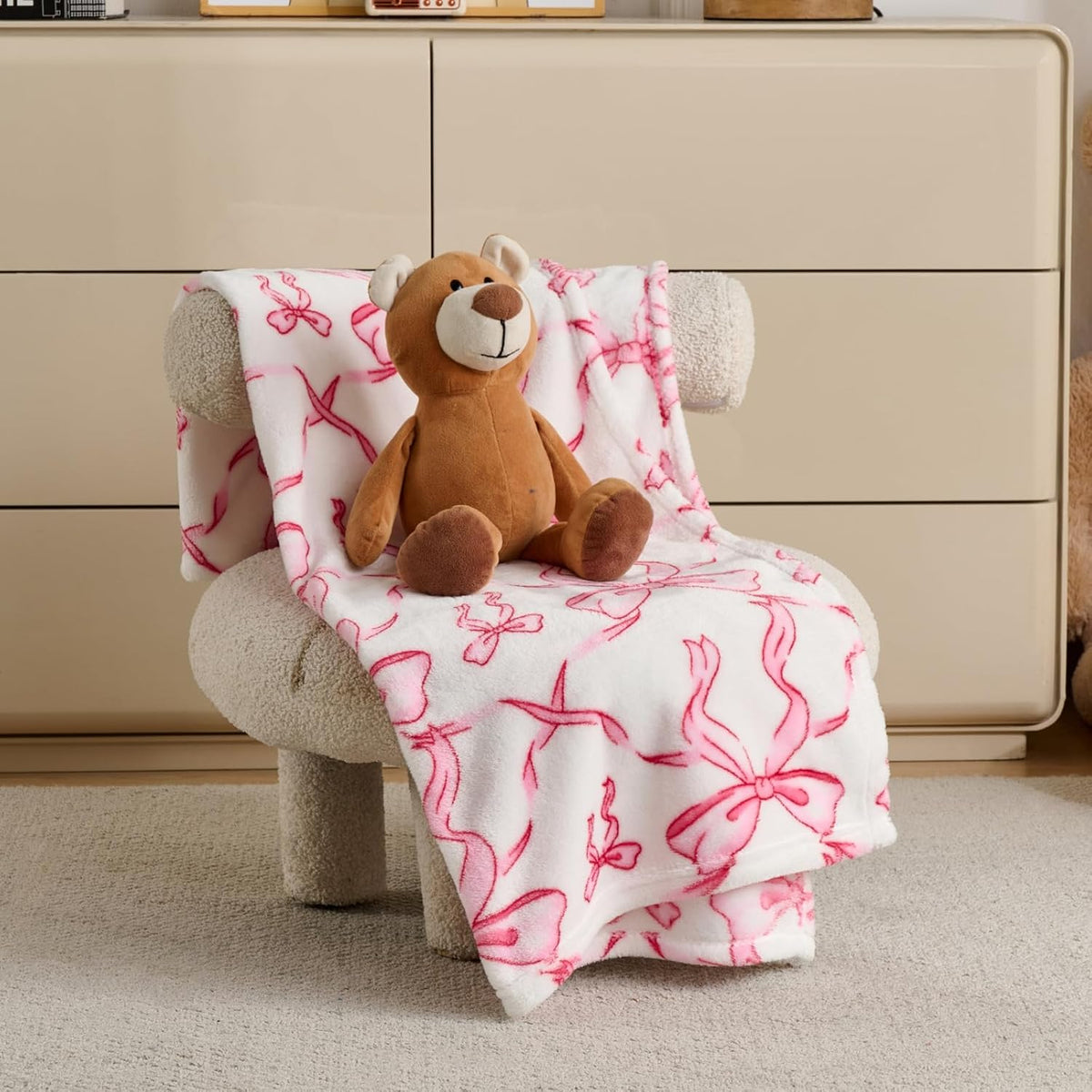 Pink Bow Baby Blankets for Girls-Soft Cute Fleece Baby Blanket-Fluffy Infant Newborn Toddler Receiving Blankets for Crib Stroller, Pink Bow Decorate Festivals Dirthdays, 30x40 Inches