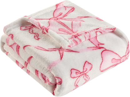 Pink Bow Baby Blankets for Girls-Soft Cute Fleece Baby Blanket-Fluffy Infant Newborn Toddler Receiving Blankets for Crib Stroller, Pink Bow Decorate Festivals Dirthdays, 30x40 Inches